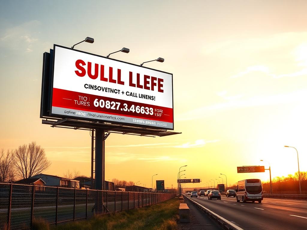 Outdoor billboard for a small business at golden hour