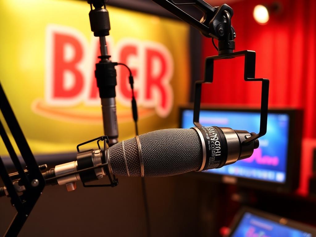 Radio studio microphone with on-air sign