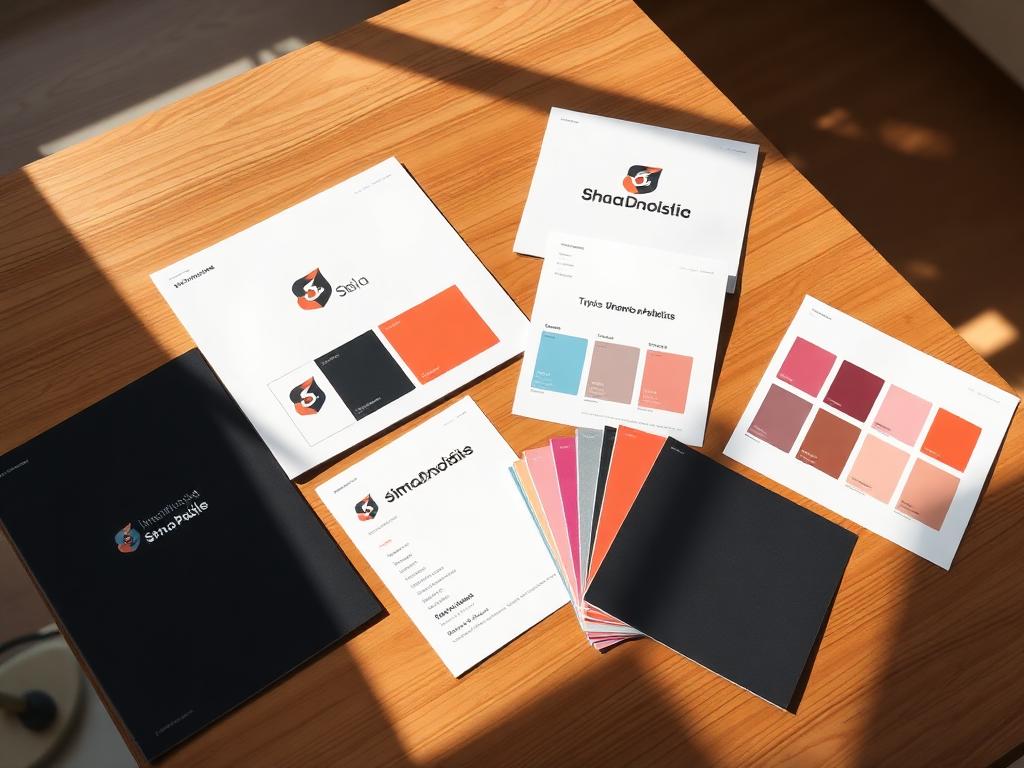 Brand identity presentation with logo, colors, and typography