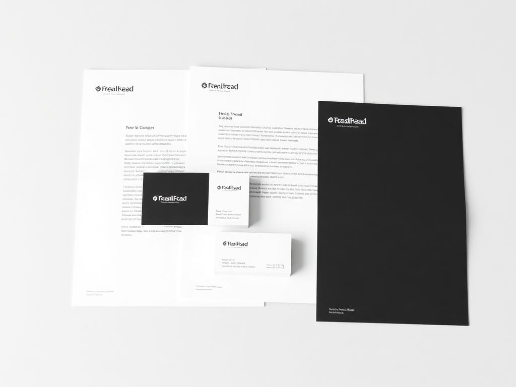 Branded business cards, letterhead, and folder