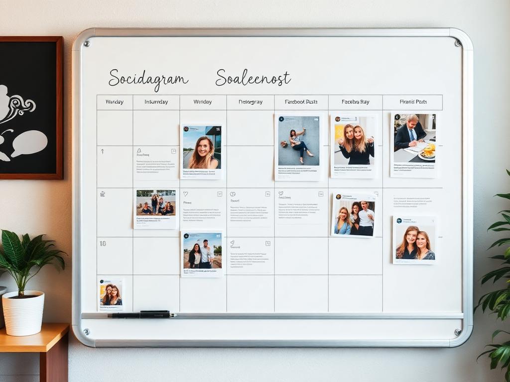 Social media content calendar on a whiteboard